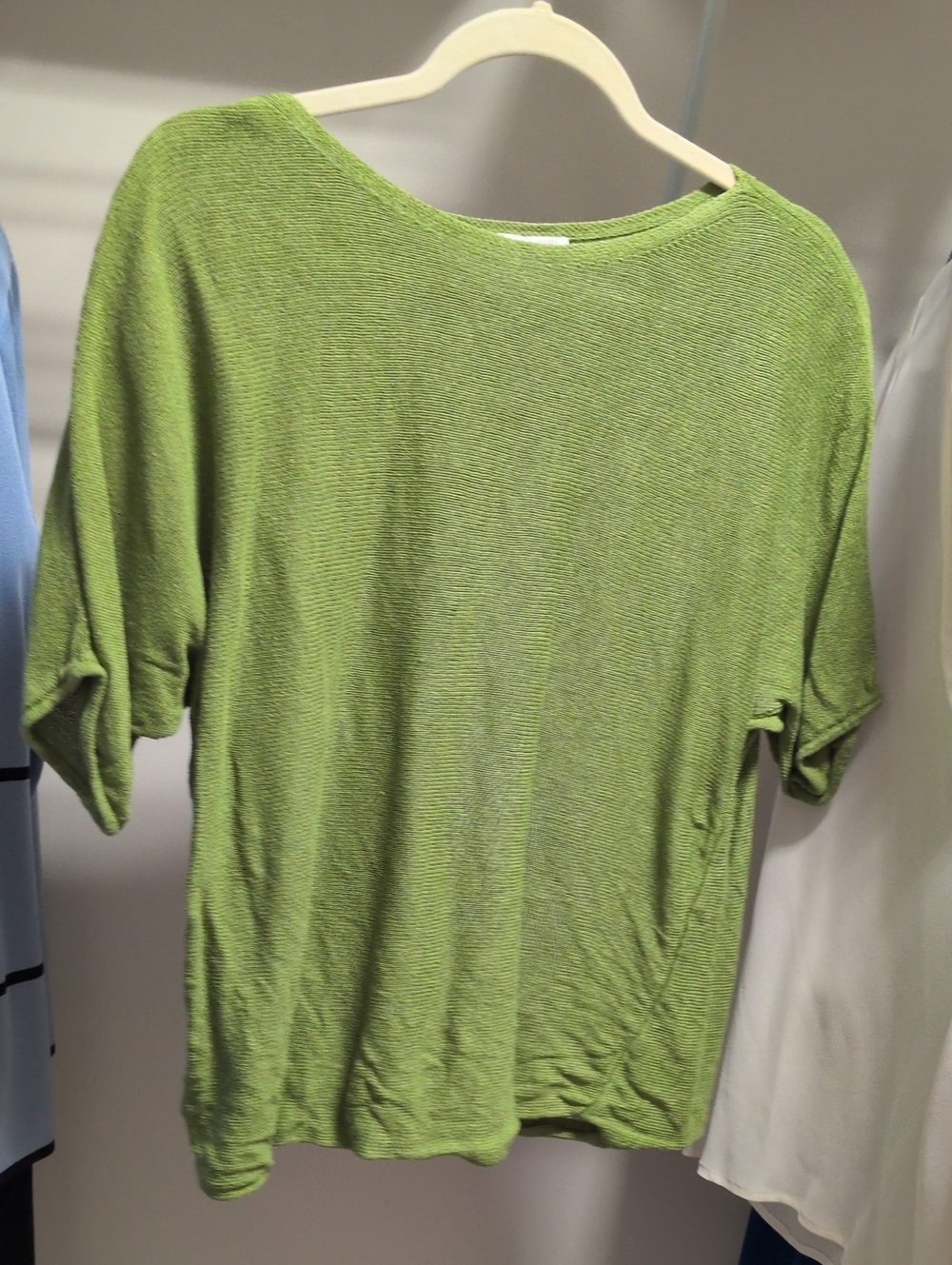 Eileen Fisher Organic Linen Lightweight Green Scoop Neck Top In Size Small